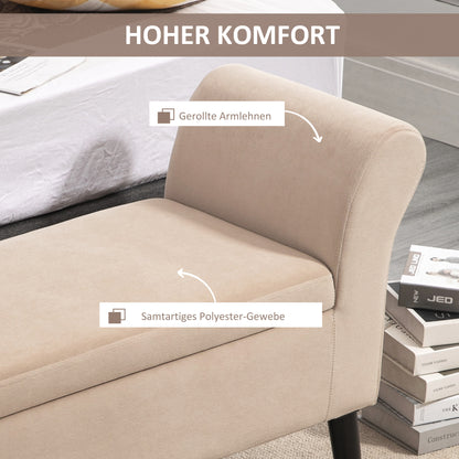 HOMCOM Polsterbank mit Stauraum, Truhenbank mit Armlehnen, 46 cm Sitzhöhe, samtartiges Polyester, 111,5 x 41 x 65 cm, Beige