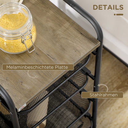 HOMCOM Rollwagen mit 4 Körben, Küchenwagen, 4 Räder mit 2 Bremsen, Allzweckwagen, Schwarz, 41,5 x 31 x 66 cm