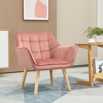 HOMCOM Polstersessel, Akzentsessel, Skandi Design, Samtoptik, bis 120 kg, Kautschukholzbeine, Rosa