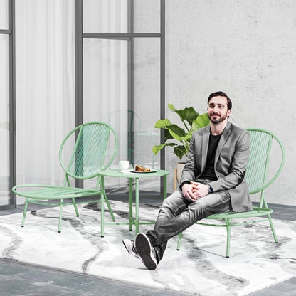 Outsunny Bistro-Set 3-teilig aus Polyrattan Wetterfest Gartenmöbel Set mit Bistrotisch Muschelförmige Gartenstühlen Grün