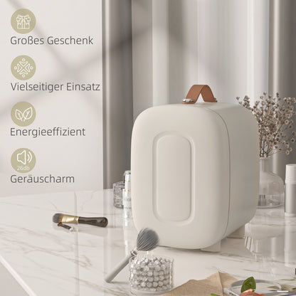 HOMCOM Mini Kühlschrank Kühlschrank Beauty Fridge, 4 L Fassungsvermögen, 20,3 x 26,3 x 28 cm, Cremeweiß