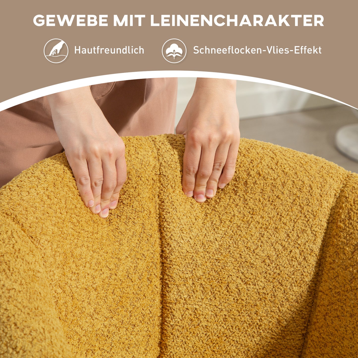 HOMCOM Sessel, Polsterstuhl mit bequemer Sitzschale, drehbar, kuscheliger Bezug, bis 120 kg, Gelb