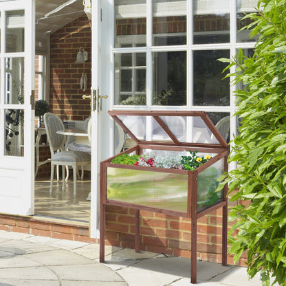 Outsunny Hochbeet aus Holz Frühbeet 90 x 50 x 93 cm Gewächstisch mit Abdeckung wetterfes Kräuterbeet Pflanzkasten für Garten, Balkon och Terrasse Braun