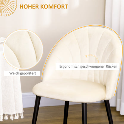 HOMCOM 2er-Set Esszimmerstühle im Skandi-Design, Küchenstühle, Samptoptik, Creme + Schwarz