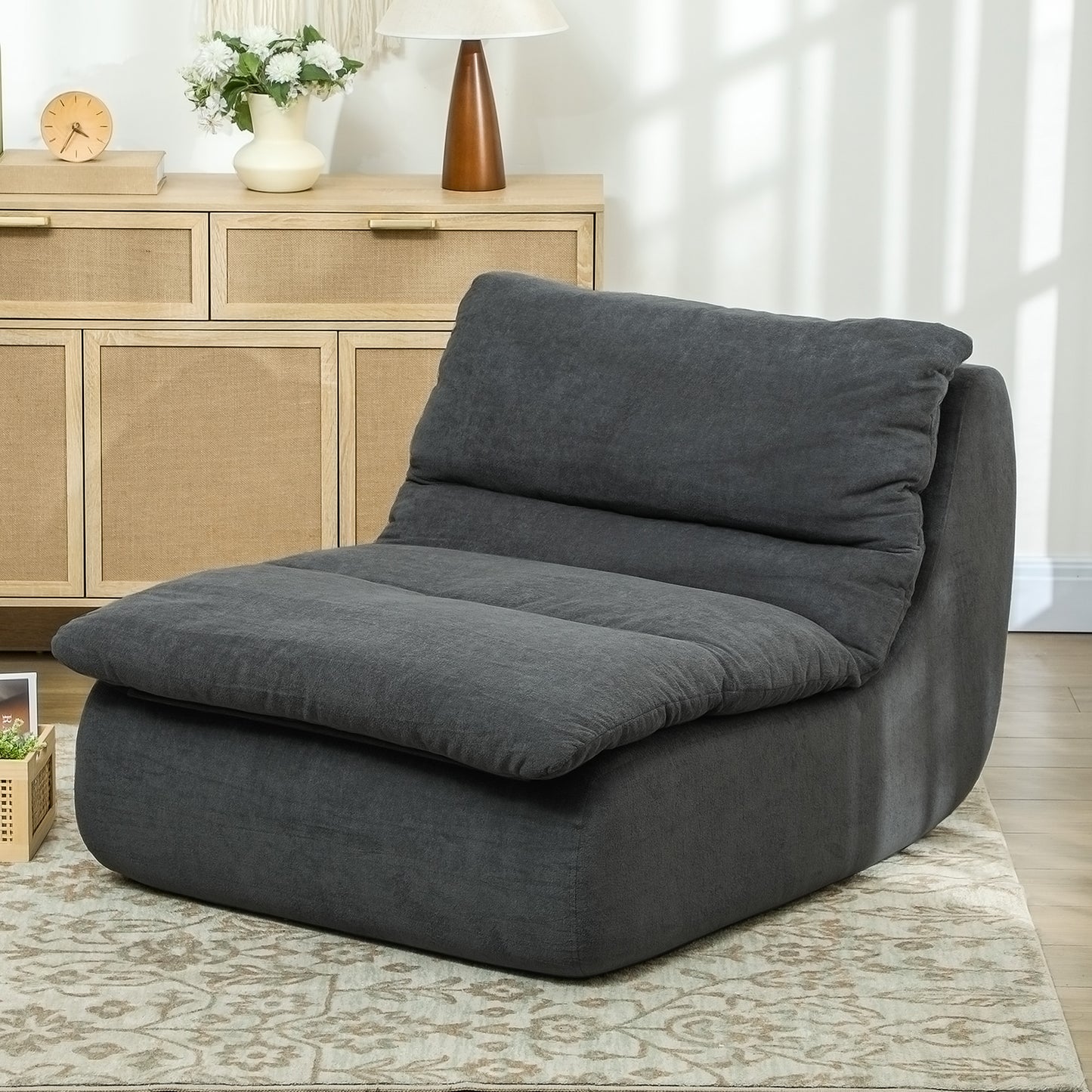 HOMCOM Schaumstoff-Bodensessel, Liegesessel, Lounge-Sessel für Wohnzimmer, Schlafzimmer, Grau
