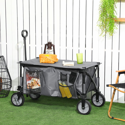 Outsunny Bollerwagen, klappbar, 5 Seitentaschen, verstellbarer Griff, bis 120 kg, Stahl, dunkelgrau, 100 x 55 x 93 cm