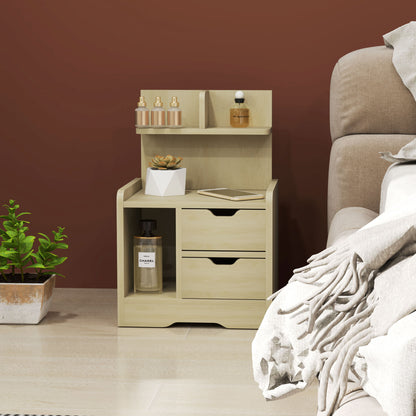 HOMCOM Nachttisch mit 2 Schubladen, offener Ablage, 40x30x60 cm, Holzdekor
