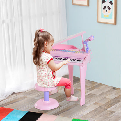 HOMCOM Keyboard Kinder mit 37 Tasten, Hocker Klavier mit Mikrofon, LED-Lehrmodus, Aufnahme, Piano Musikinstrument für 3-6 Jahre Kinder Rosa