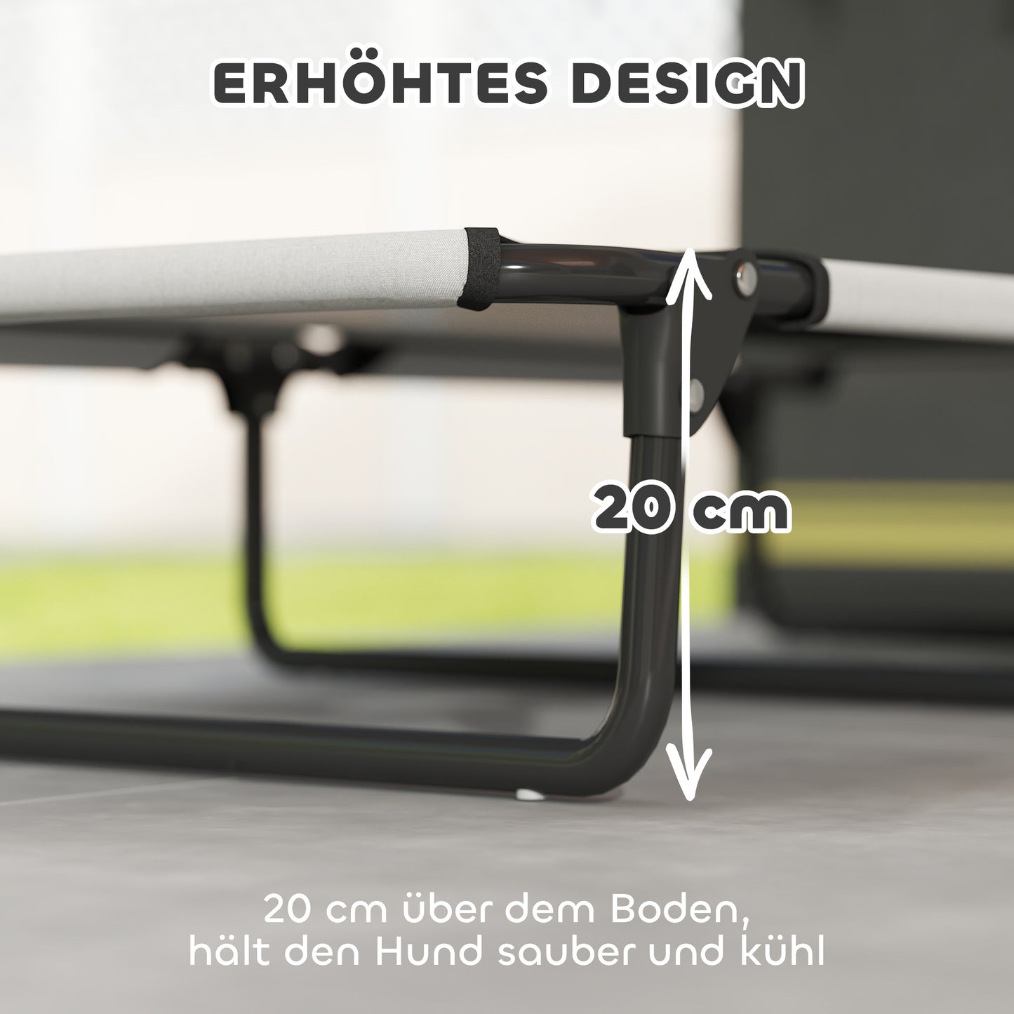 PawHut Tragbares erhöhtes Hundebett, erhöhtes Haustierbett mit atmungsaktivem Netz, für große Hunde, Hellgrau