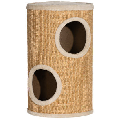 PawHut Katzenbaum mit viel Platz, Plüschbezug, Sisal-Oberfläche, Φ35 x 60H cm, Braun-Beige, 10 kg