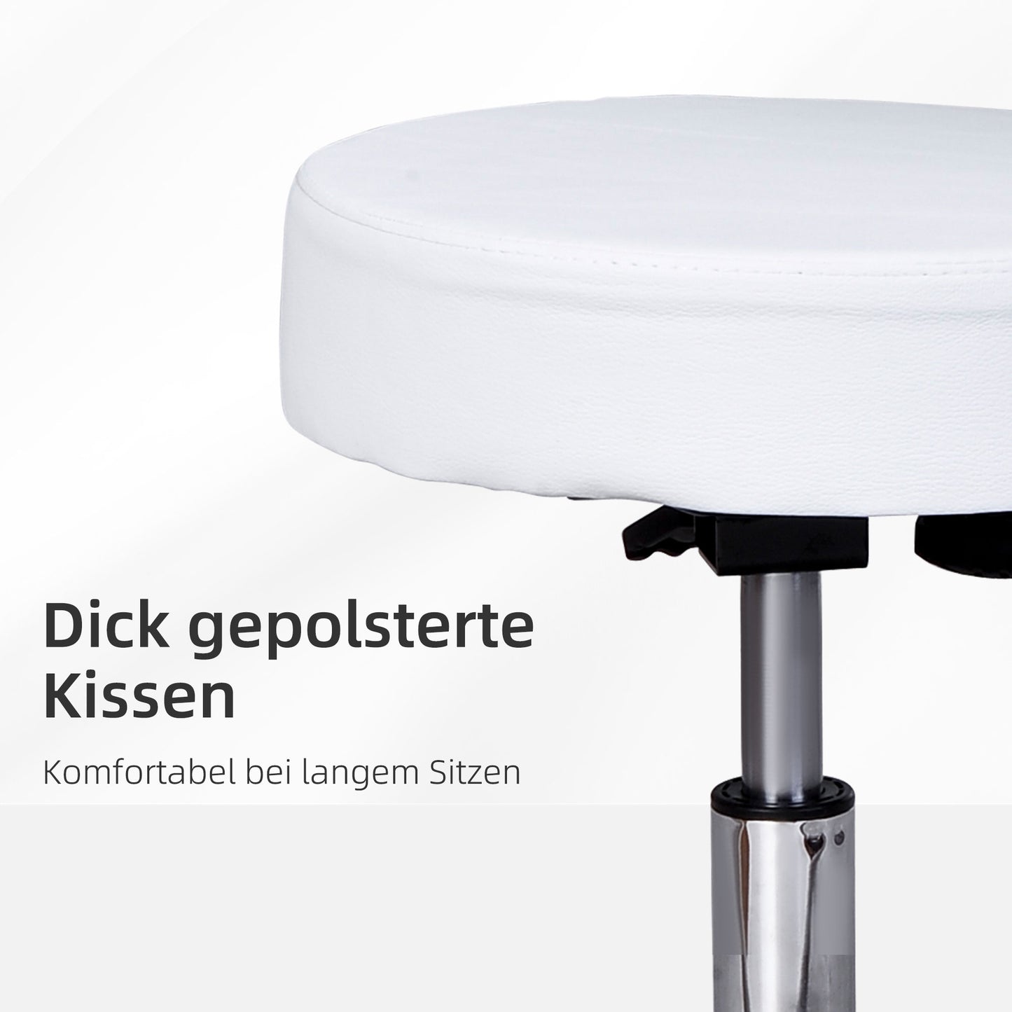 HOMCOM Rollhocker höhenverstellbar mit Rückenlehne Drehhocker 72-84 cm Arbeitshocker 360° drehbar Bürohocker für Büro Salon Massage Spa Weiß