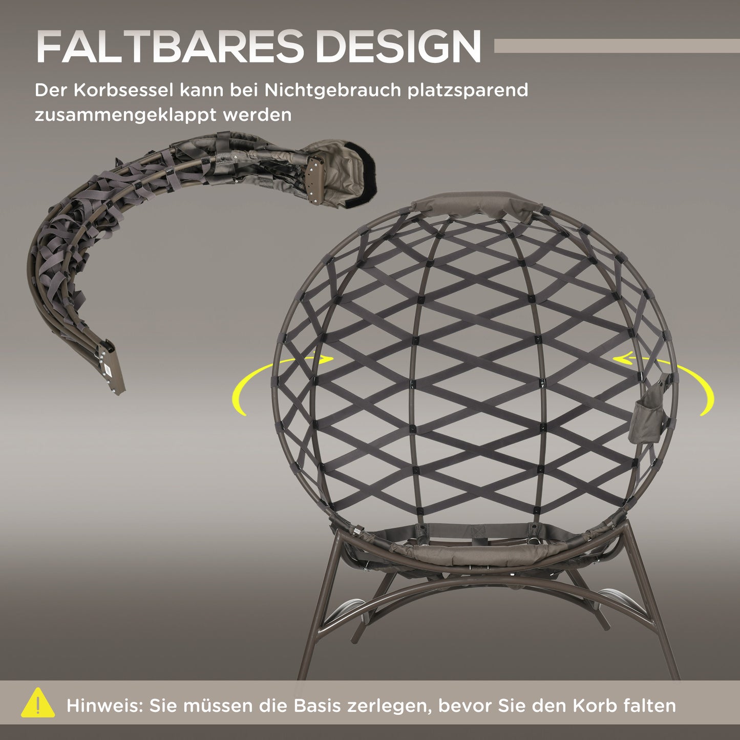 Outsunny Gartenstuhl-Set, 2-tlg., Hocker/Beistelltisch, gr. Sitzkissen, Stahlrahmen, Farbe: Sand, 118 x 75 x 142 cm