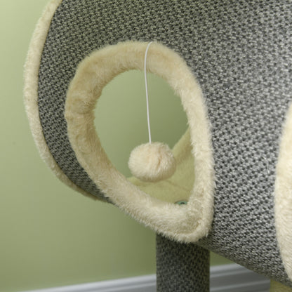 PawHut Kratzbaum Katzenbaum, 1 Katzenhöhle, 2 Liegeflächen, 60 cm x 40 cm x 104 cm, Grau + Natur