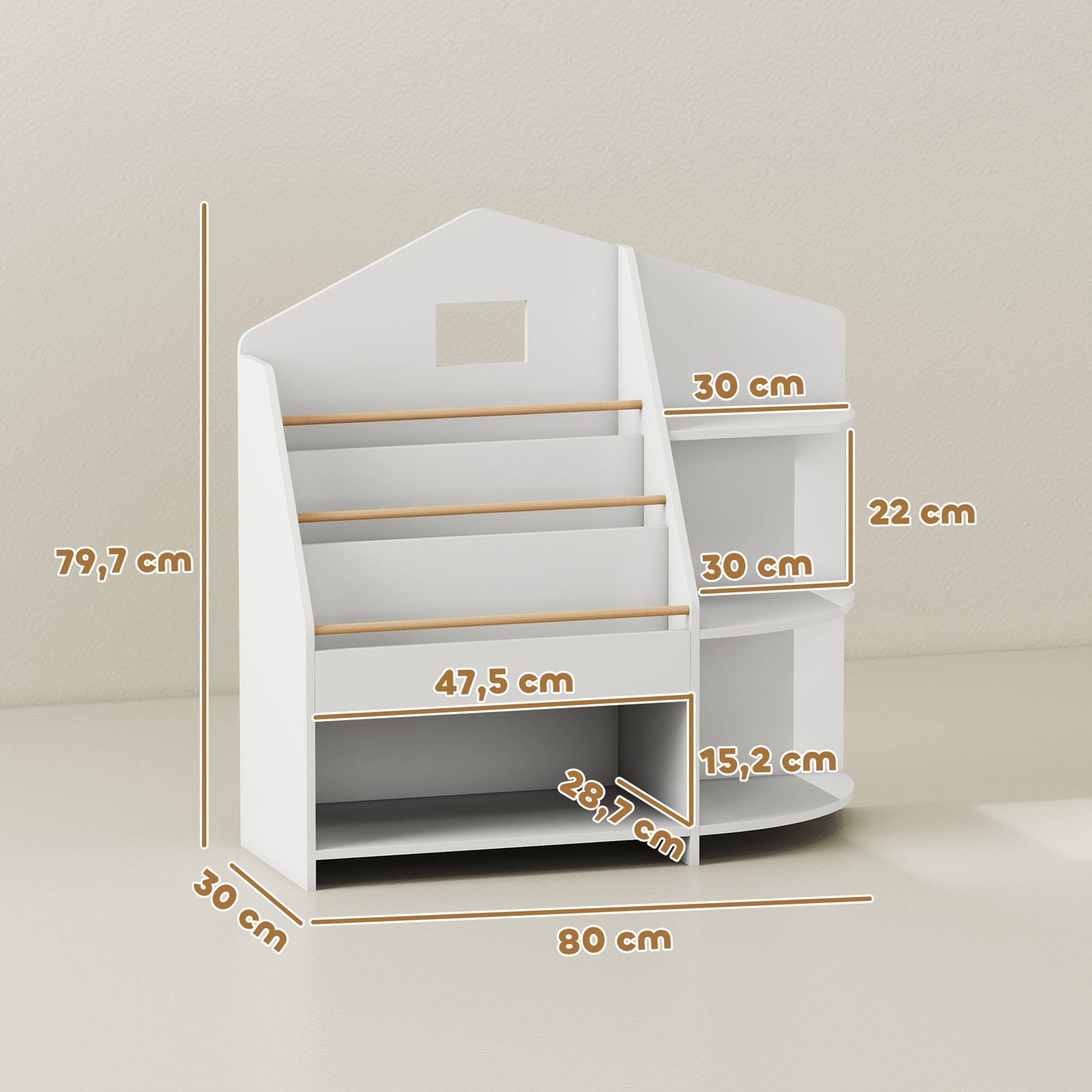 AIYAPLAY Kinderregal mit 7 Regalen für Bücher, Spielzeug, runde Kanten, trägt 40 kg, Weiß
