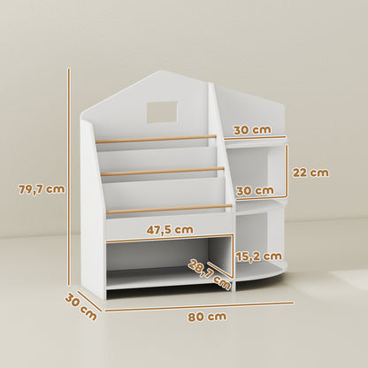 AIYAPLAY Kinderregal mit 7 Regalen für Bücher, Spielzeug, runde Kanten, trägt 40 kg, Weiß