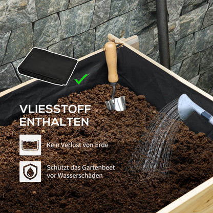 Outsunny Hochbeet, Blumenkasten, 3-stufig, Drainageöffnung, Stoffauskleidung, Naturholz, 93 x 93 x 35 cm
