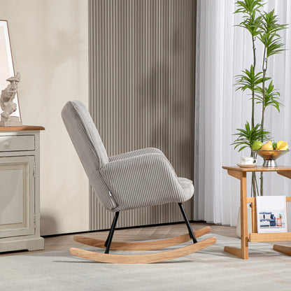 HOMCOM Vintage Schaukelstuhl, geschwungene Kufen, dicke Polsterung, Buchenholz & Stahl, Hellgrau