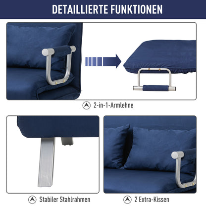 HOMCOM Schlafsofa, 5-fach verstellbar, Wildlederimitat, Metallrahmen, inkl. Kissen, Marineblau