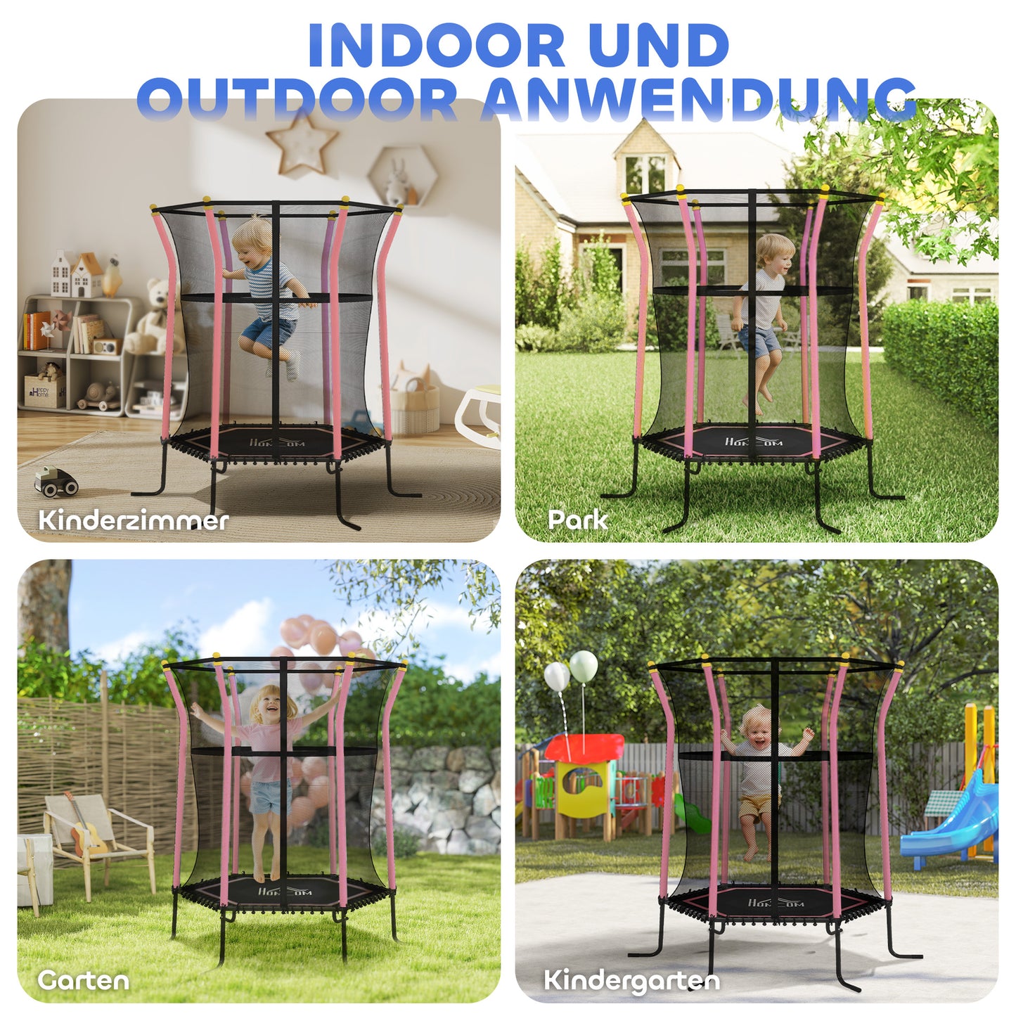 HOMCOM Trampolin für Kinder, Ø163,5 cm, mit Sicherheitsnetz, gepolstert, Stahl, belastbar bis 50 kg