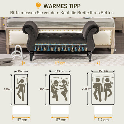 HOMCOM Polsterbank, Sitzbank, Vintage-Design, bis 150 kg, 117x40x58 cm, Dunkelgrau