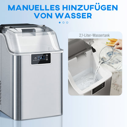 HOMCOM Eiswürfelmaschine, Eiswürfelspender, Ice-Maker, 20 kg/24h Eiswürfelbereiter mit 2,1 L Wassertank, Silber