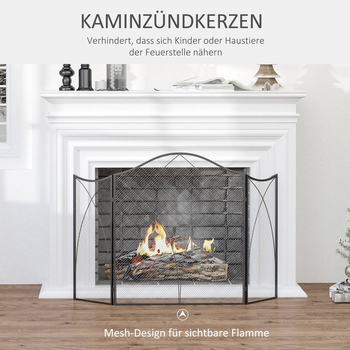 HOMCOM Funkenschutz für Kamine, dreifach faltbar, Metallstruktur, Beschichtung, 108x2x76 cm, Schwarz