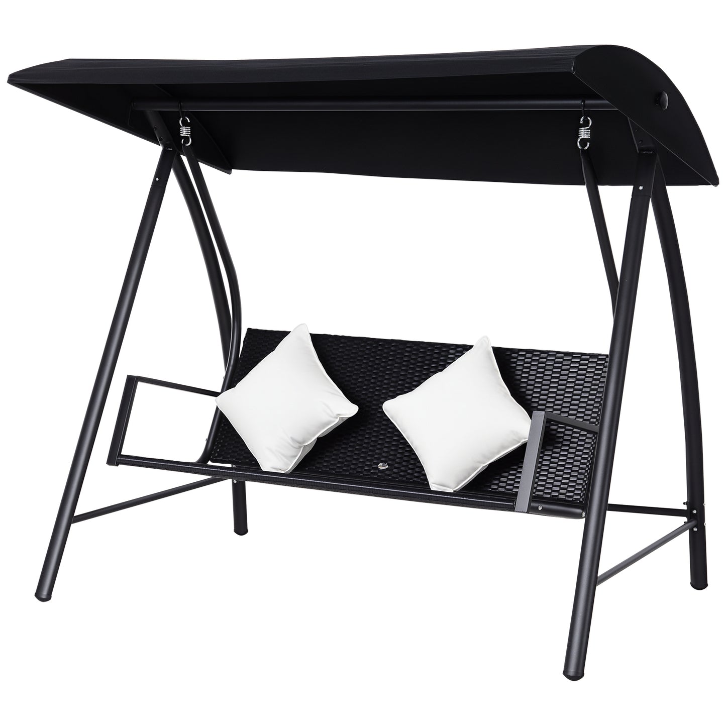 Outsunny 3-Sitzer Hollywoodschaukel Schaukel Polyrattan Metall mit Kissen belastbar bis 360kg Neu (Schwarz)