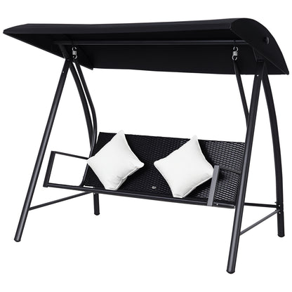 Outsunny 3-Sitzer Hollywoodschaukel Schaukel Polyrattan Metall mit Kissen belastbar bis 360kg Neu (Schwarz)