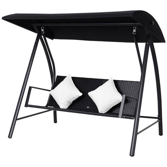 Outsunny 3-Sitzer Hollywoodschaukel Schaukel Polyrattan Metall mit Kissen belastbar bis 360kg Neu (Schwarz)