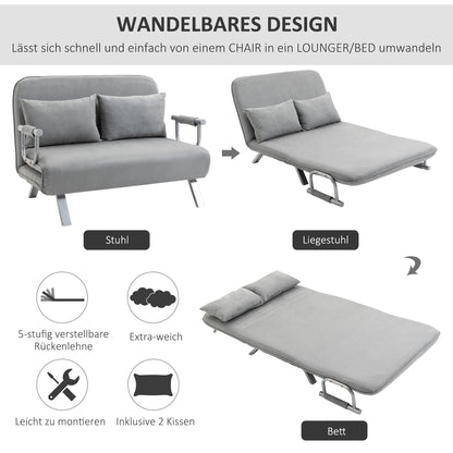 HOMCOM Schlafsofa, Doppelsofa, Gästebett, inklusive 2 Kissen, Grau