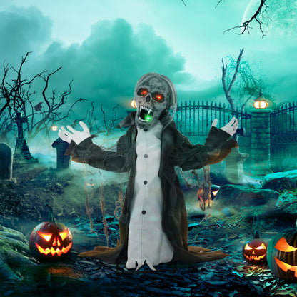 HOMCOM Halloweendeko, Skelett/Zombie, beweglich, Bewegungssensor, LEDs & Sounds, 75 cm