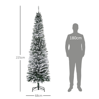 HOMCOM Künstlicher Weihnachtsbaum 225 cm Bleistift Kiefernbaum mit Schnee, 738 Spitzen für drinnen