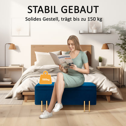 HOMCOM Sitzbank, Polsterbank mit Stauraum, Metall, Kautschukholz, Schaumstoff, 100 x 40 x 42 cm, Dunkelblau