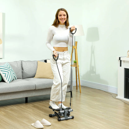 SPORTNOW 2 in 1 Mini-Stepper für Zuhause mit Power Ropes, LCD-Display Up-Down Swing Stepper 41 x 30,5 x 18,5 cm Grau