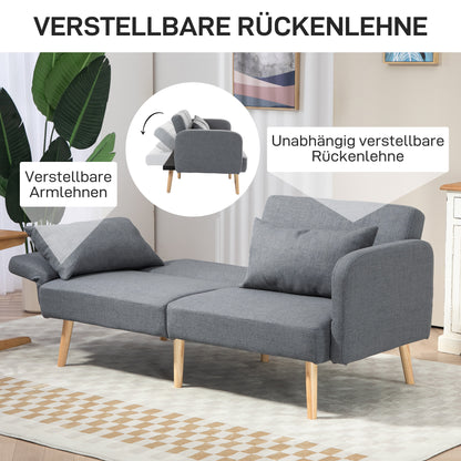 HOMCOM 3-Sitzer Schlafsofa, Gäste-Doppelbett, bis 240 kg, Klapplehnen, Holzrahmen, 170 x 83 x 80 cm, Grau