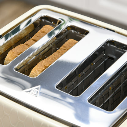 HOMCOM 2-in-1 Küchenset, Toaster und Wasserkocher, mehrere Optionen, 1,7 L, 4 Toastscheiben gleichzeitig, Kunststoff, Beige