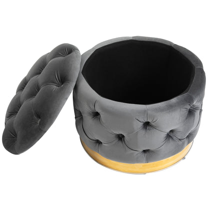 HOMCOM Vintage Hocker, Sitzhocker Truhenbank Fußbank Fußhocker mit Stauraum, Polsterhocker, Metall, Schaumstoff, Kohlegrau, 55 x 55 x 42 cm