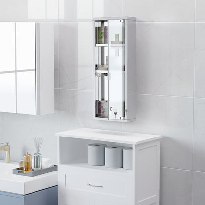 kleankin Medizinschrank aus Edelstahl und gehärtete Glastür Arzneischrank zur Medikamenten-Aufbewahrung, Abschließbar Medikamentenschrank mit 3 Fächern, Erste Hilfe Schrank, 20 x 12 x 58 cm, Silber