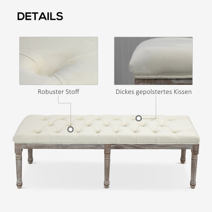 HOMCOM Polsterbank Sitzbank Vintage Bettbank mit Knöpfen Samtige Berührung Gummiholz Beige 142 x 47 x 51 cm