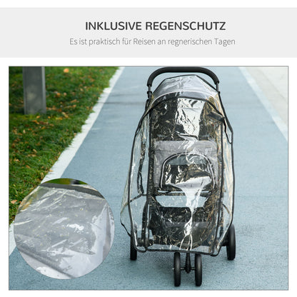 PawHut Hundebuggy Haustierwagen bis 10kg klappbar Regenschutz 2 Sicherheitsleinen 83cm x 55cm x 101cm Grau + Schwarz