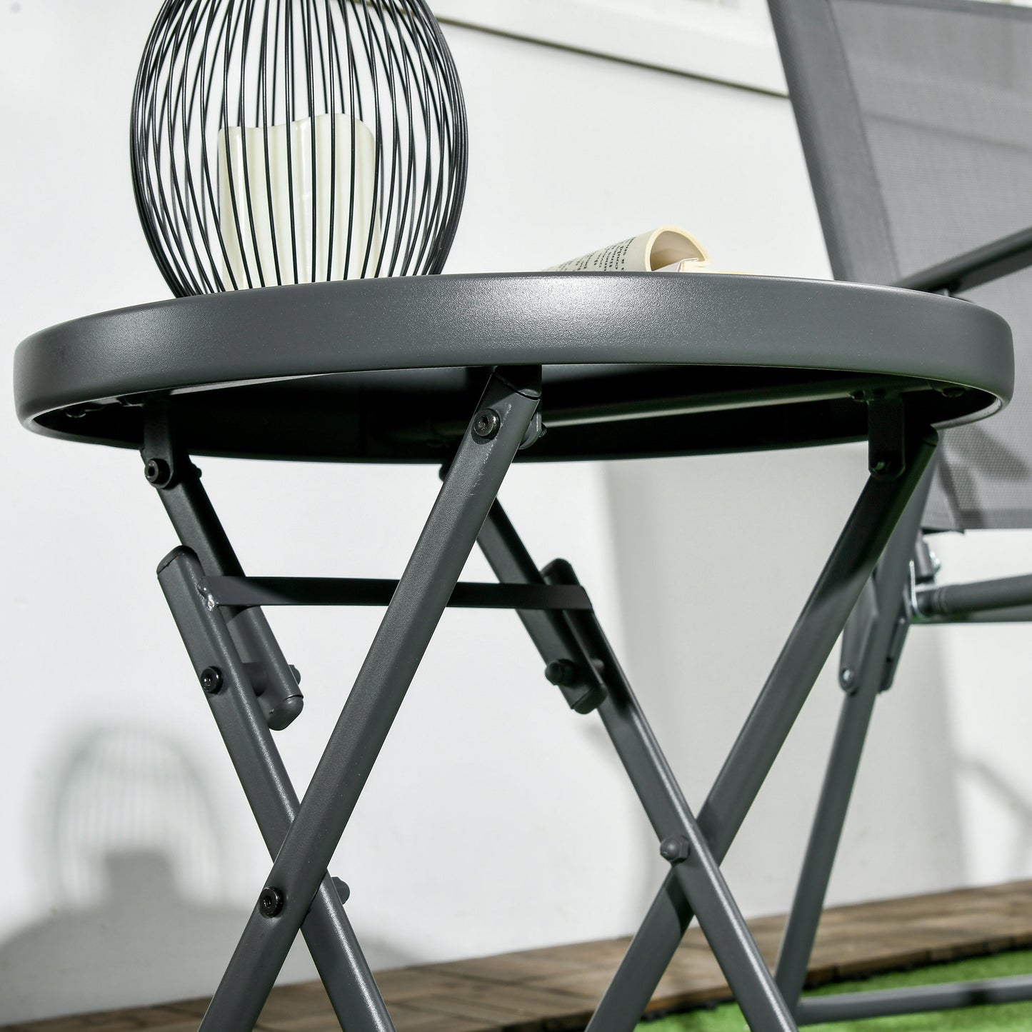 Outsunny Klappbarer Beistelltisch, Outdoor-Klapptisch, mit Tischplatte aus gehärtetem Glas, für Terrasse, 45 x 45 x 50 cm Schwarz