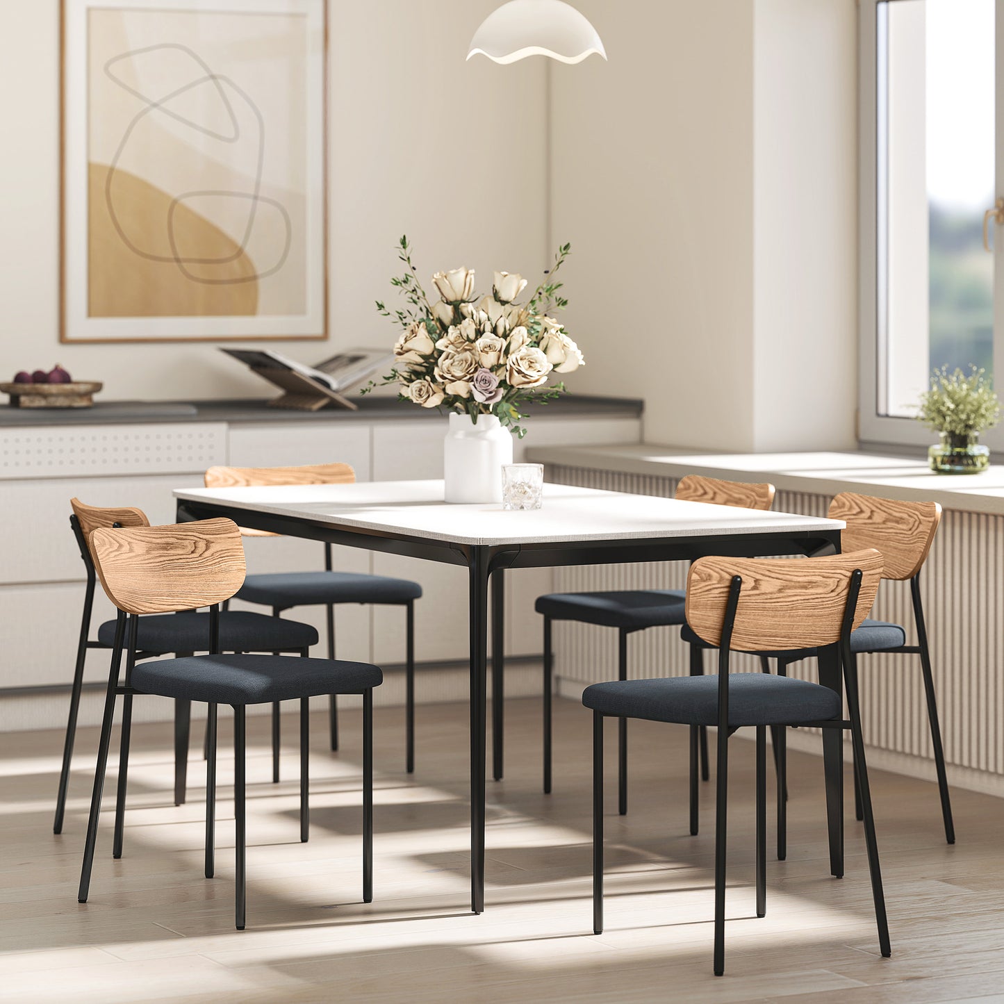 HOMCOM 2er-Set Esszimmerstühle, Leinenoptik, armloses Design, Metallbeine, Grau