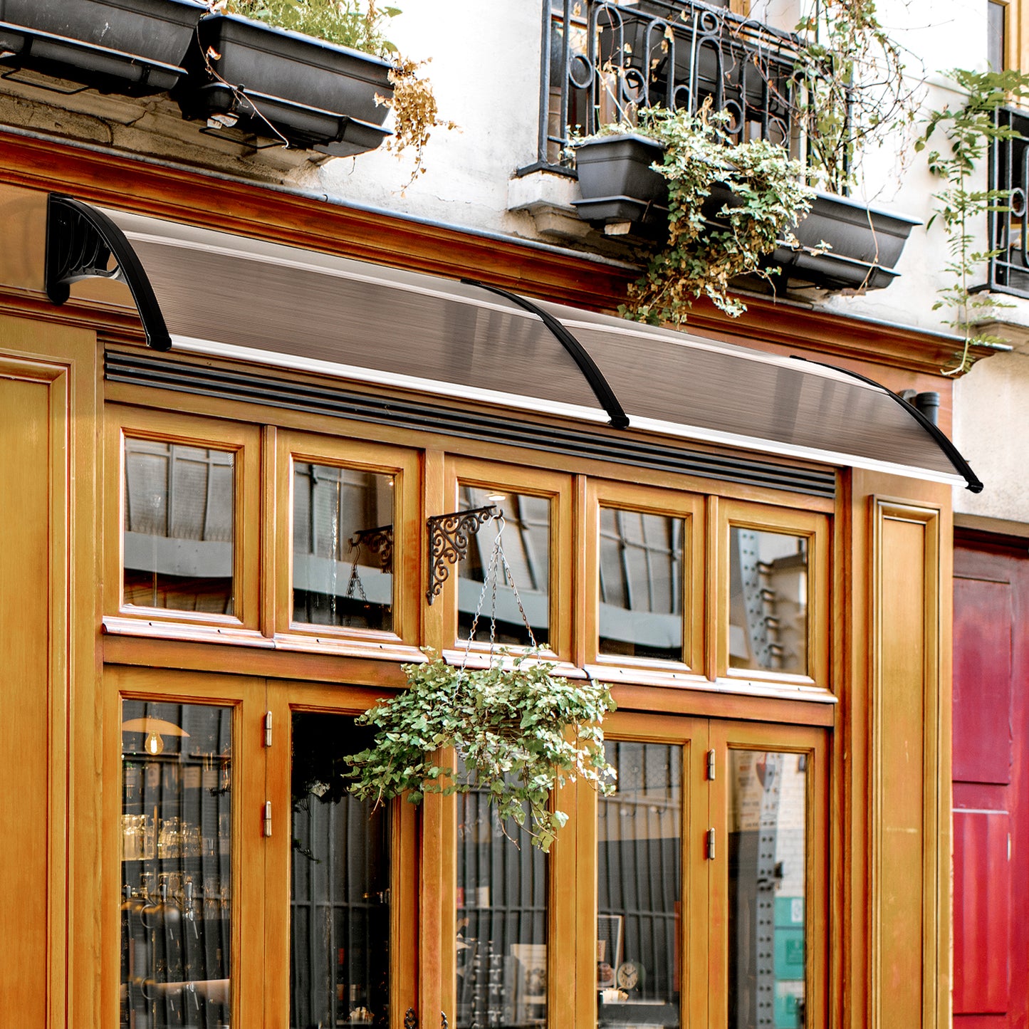 Outsunny Vordach Schutzdach. 75 x 195 x 23 cm, UV-Beständig, Wasserbeständig, Braun