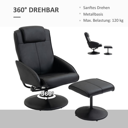 HOMCOM Relaxsessel mit Fußhocker, Kunstleder-Bezug, neigbar, ergonomisches Design, Schwarz