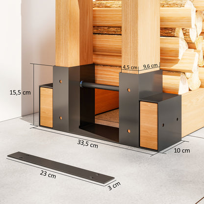 Outsunny 2er Set Kaminholzregal für innen 33,5 x 10 x 15,5cm Brennholzregal mit verstellbar Länge Metall Schwarz