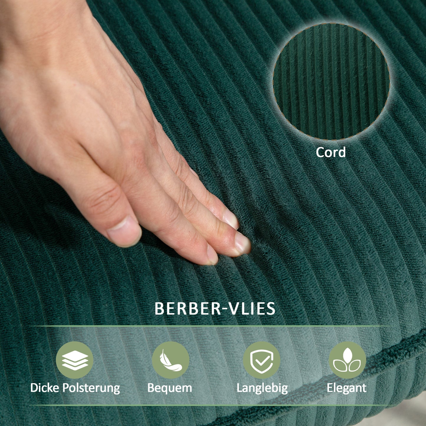 HOMCOM Schaukelstuhl, Buchenholz-Kufen, dicke Polsterung, Dunkelgrün, bis 120 kg