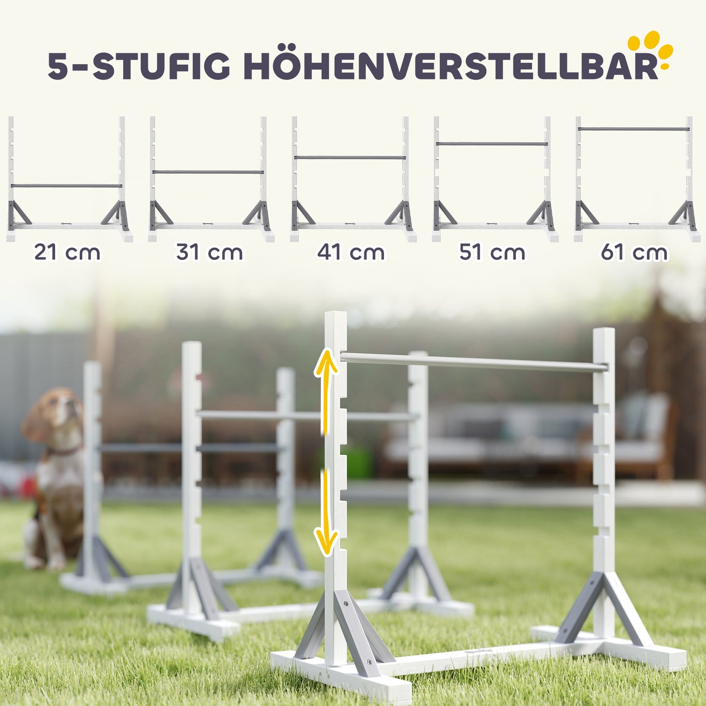 PawHut Agility Set Hunde 4-teiliges Agility-Ausrüstung für Hundetraining mit höhenverstellbar Hürden Reifen Weiß