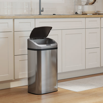 HOMCOM 48 L Sensor-Mülleimer für Küche oder Büro, automatische Schließ-Funktion, Edelstahl, Silberton