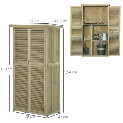 Outsunny Gartenschrank Holz Geräteschuppen Gerätehaus mit Asphaltdach Lamellentür Geräteschrank Schuppen Garten 4 Fächer Grau 87 x 46,5 x 160 cm