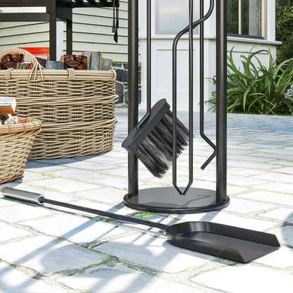 Outsunny Kaminbesteck Set 5 teilig Kaminzubehör mit Besen, Schaufel, Schürhaken Zange Ständer